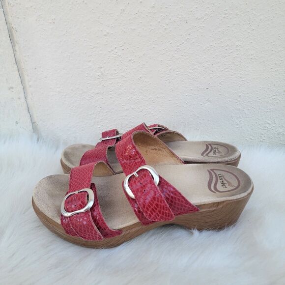 Dansko Sophie Leather Snake Print Red Sandals Clogs Double Strap Wmns 36 / US 6 - Picture 4 of 6